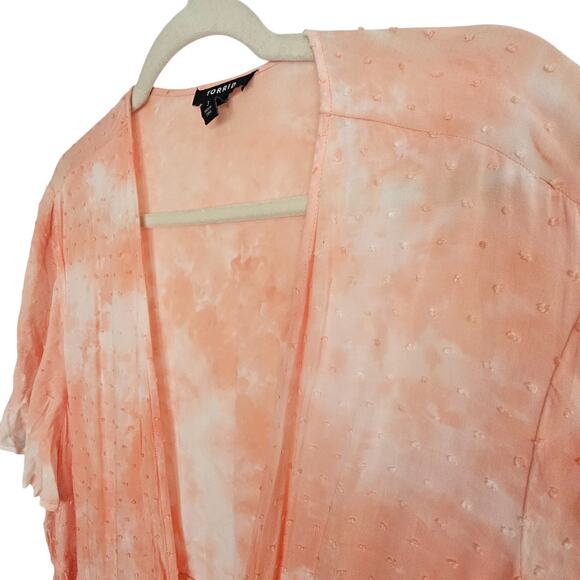 Torrid Kimono Duster Open Front Kimono Plus Size 3X Orange White Tie Dye Kimono - Picture 6 of 10